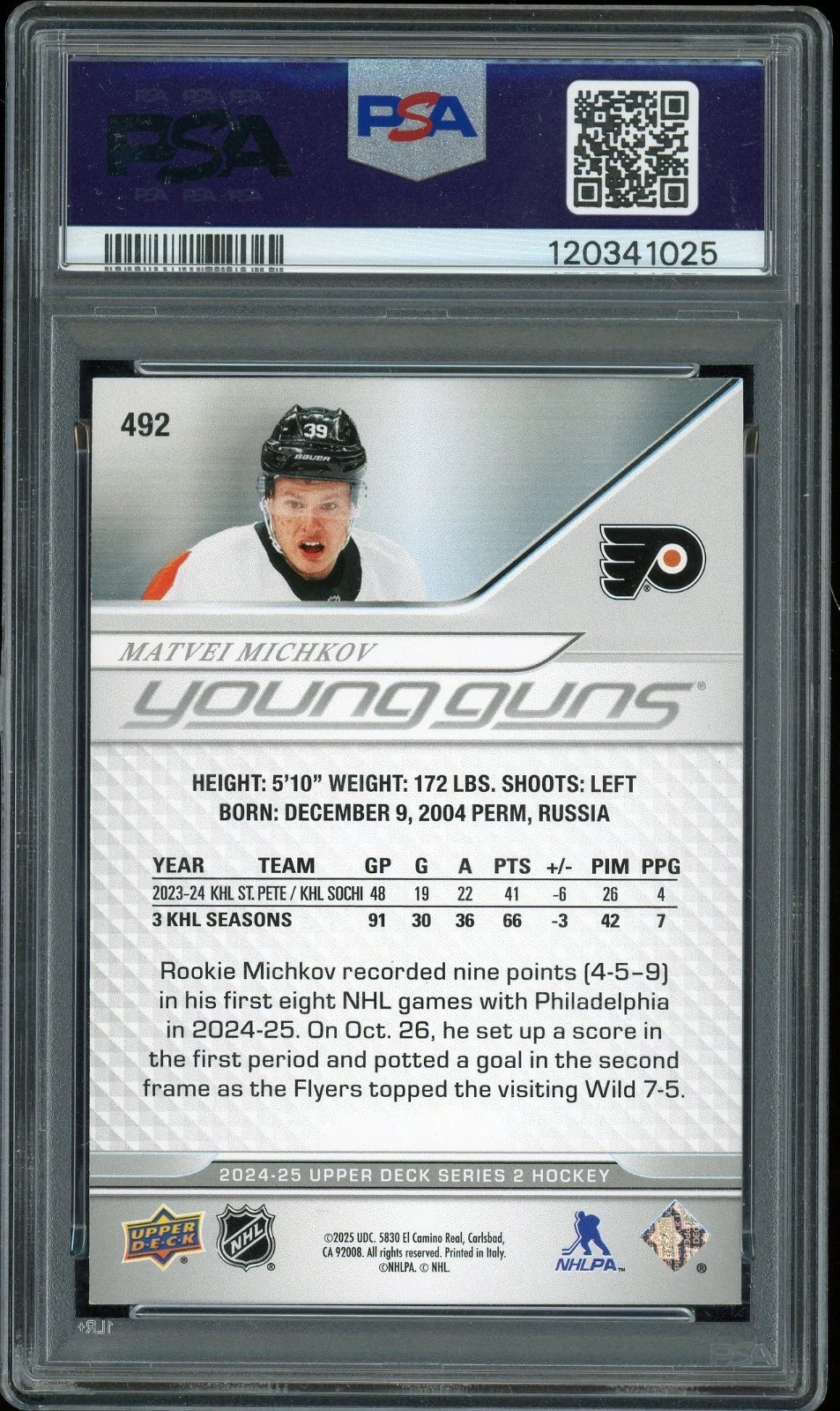 2024 Upper Deck #492 Matvei Michkov PSA 9 Mint