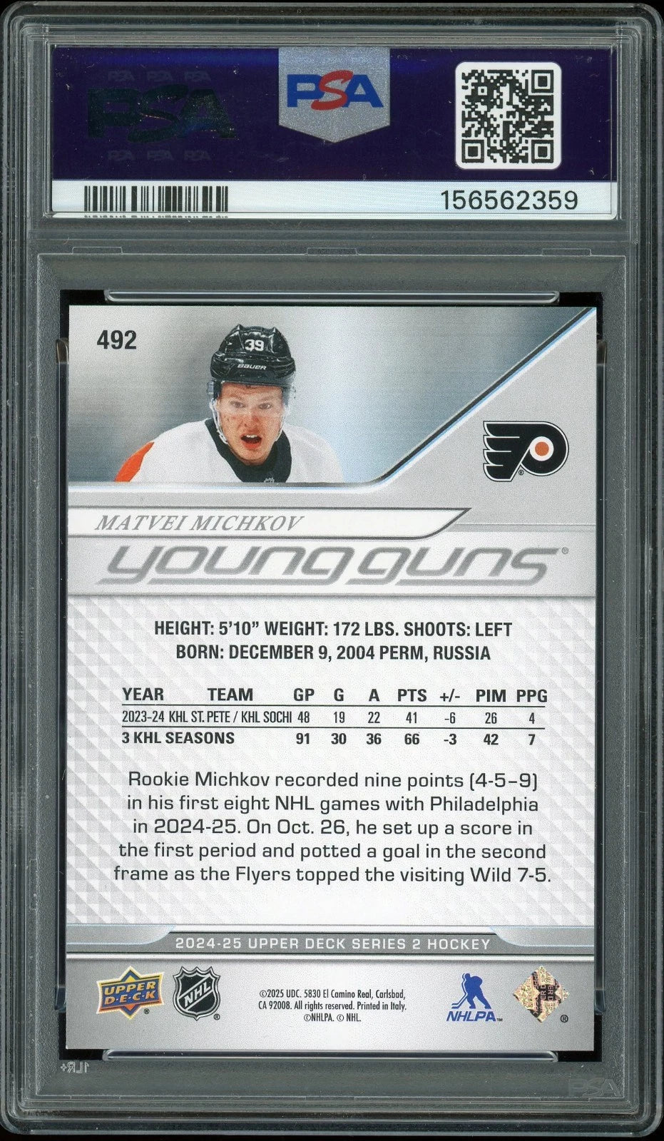 2024 Upper Deck #492 Matvei Michkov PSA 10 GEM MT