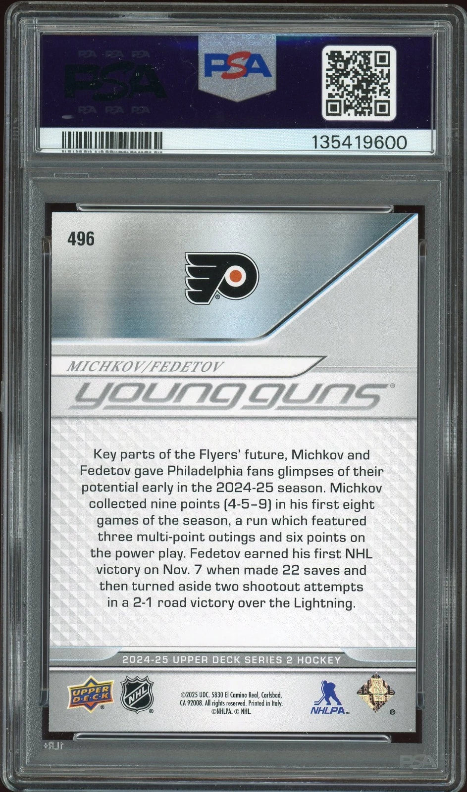 2024 Upper Deck #496 Michkov / Fedotov PSA 9 Mint