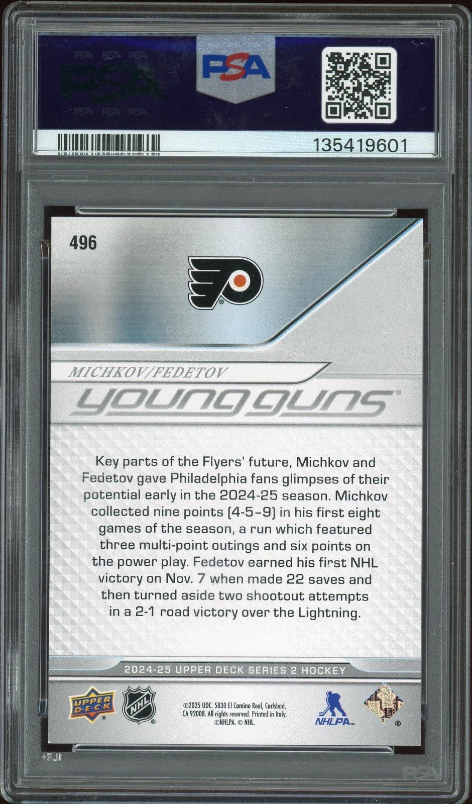 2024 Upper Deck #496 Michkov / Fedotov PSA 9 Mint