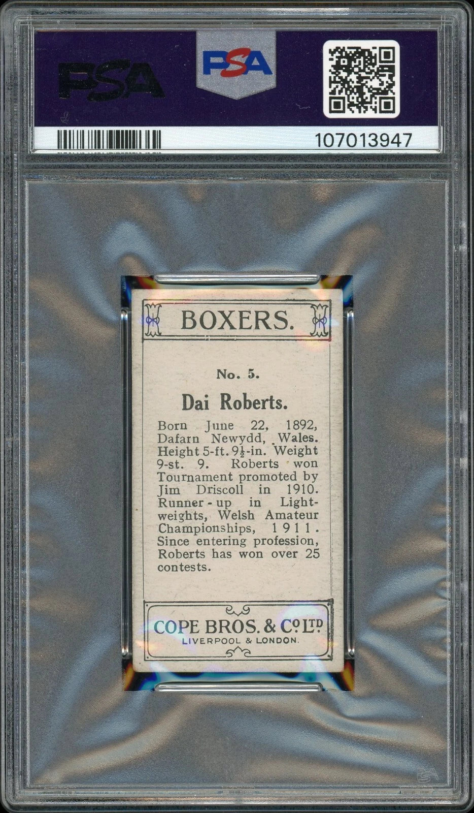 1915 Cope Bros & Co #5 Dai Roberts Boxers PSA 4 VG-EX