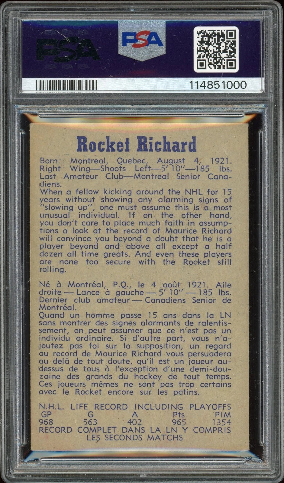 1957 Parkhurst Maurice Richard #5 PSA 2 Good