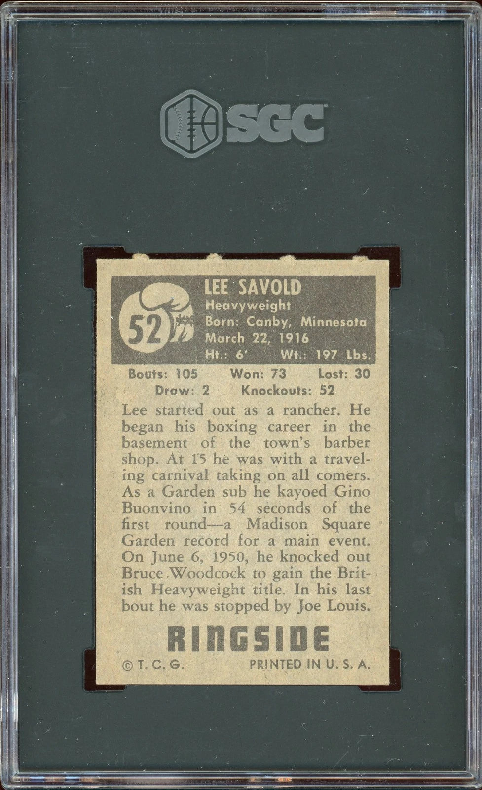 1951 Topps Ringside #52 Lee Savold SGC 4 VG-EX