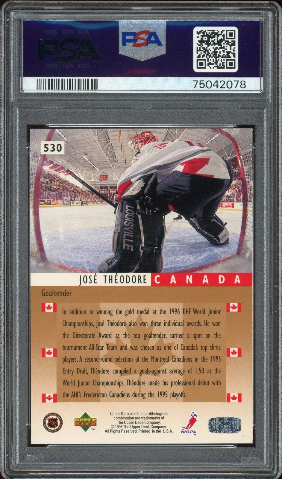 1995 Upper Deck #530 Jose Theodore Electric Ice PSA 9 Mint