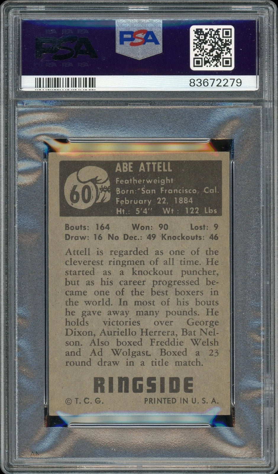 1951 Topps Ringside #60 Abe Attell PSA 3 VG