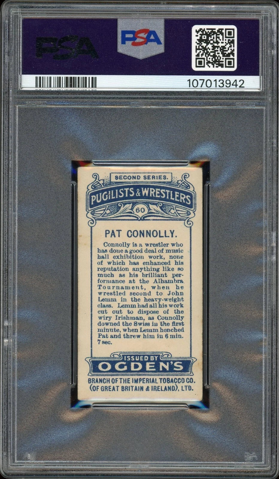 1909 Ogden's LTD #60 Pat Connolly Pugilists & Wrestlers PSA 3 VG