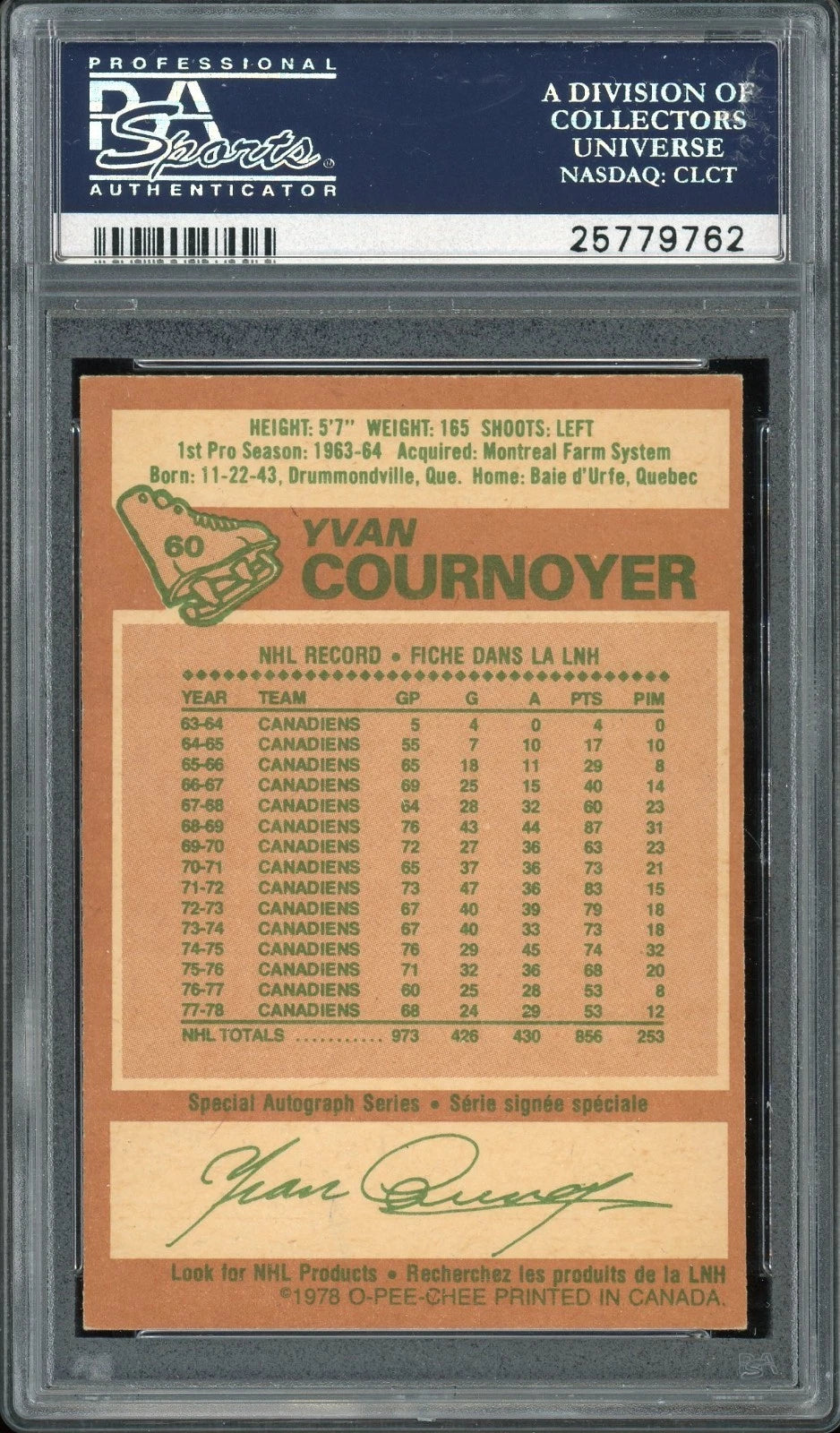 1978 O-Pee-Chee #60 Yvan Cournoyer PSA 8 NM-MT