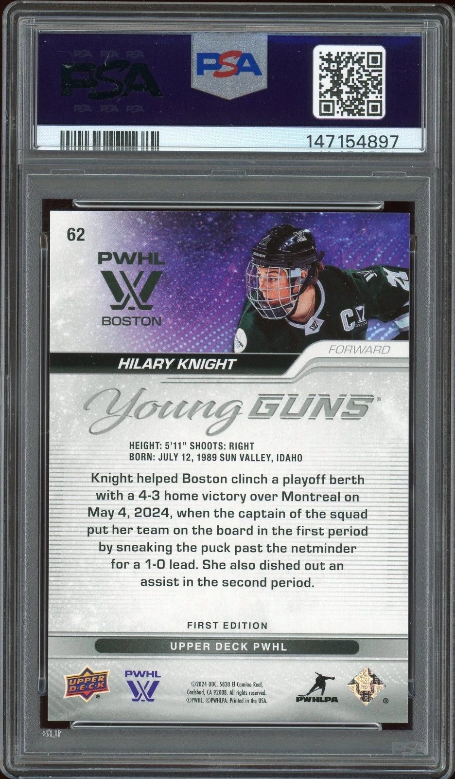 2024 UD PWHL 1st ED #62 Hilary Knight Exclusives PSA 10 GEM MT