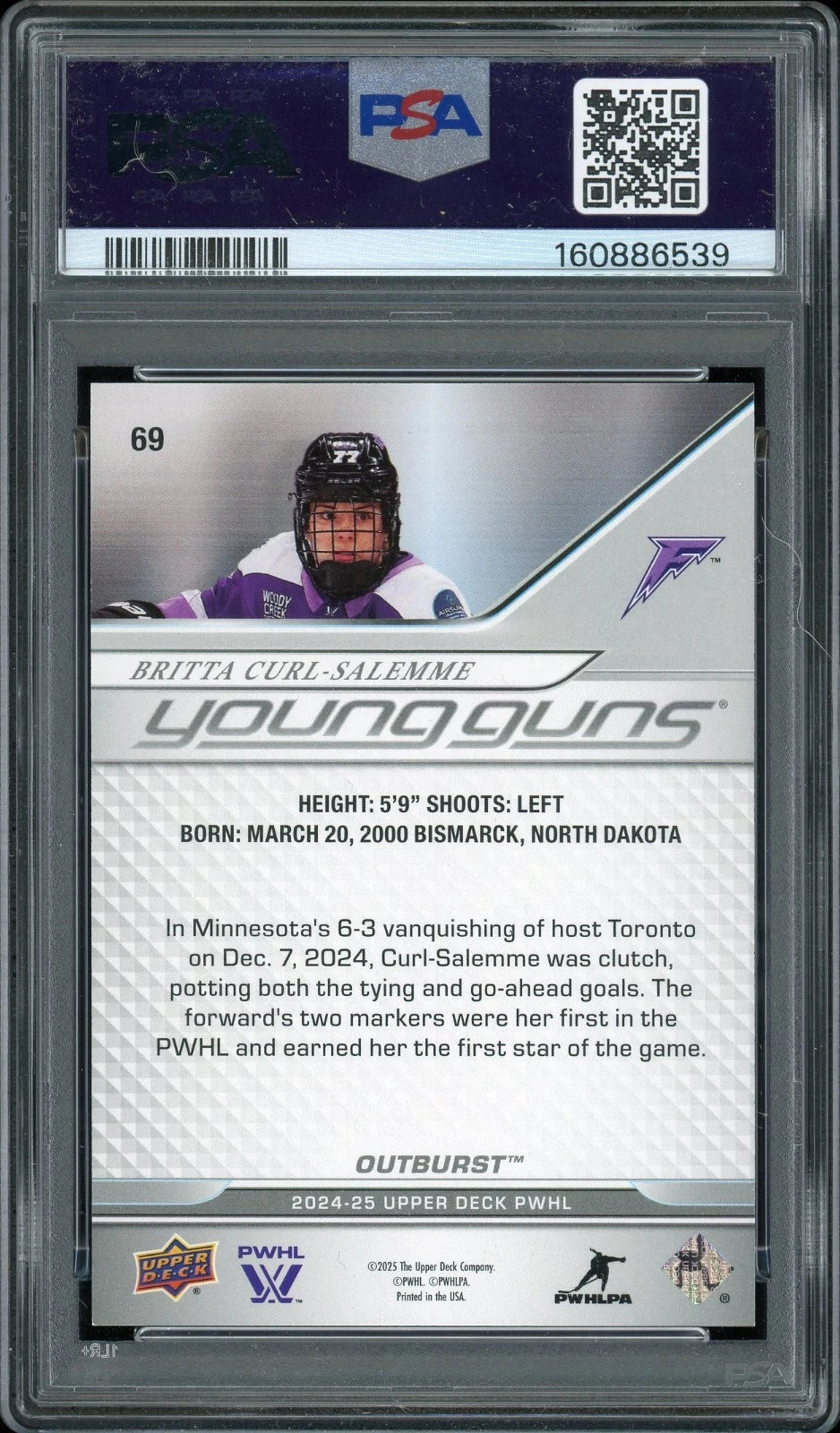 2024 Upper Deck PWHL #69 Britta Curl-Salemme Outburst PSA 9 Mint