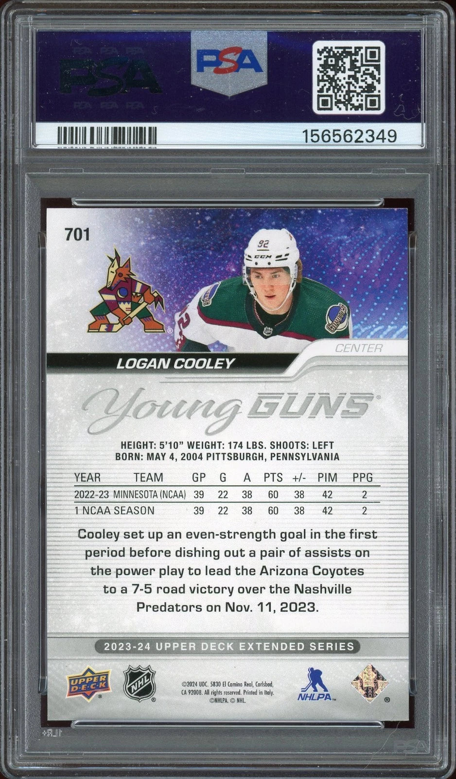 2023 Upper Deck #701 Logan Cooley PSA 9 Mint