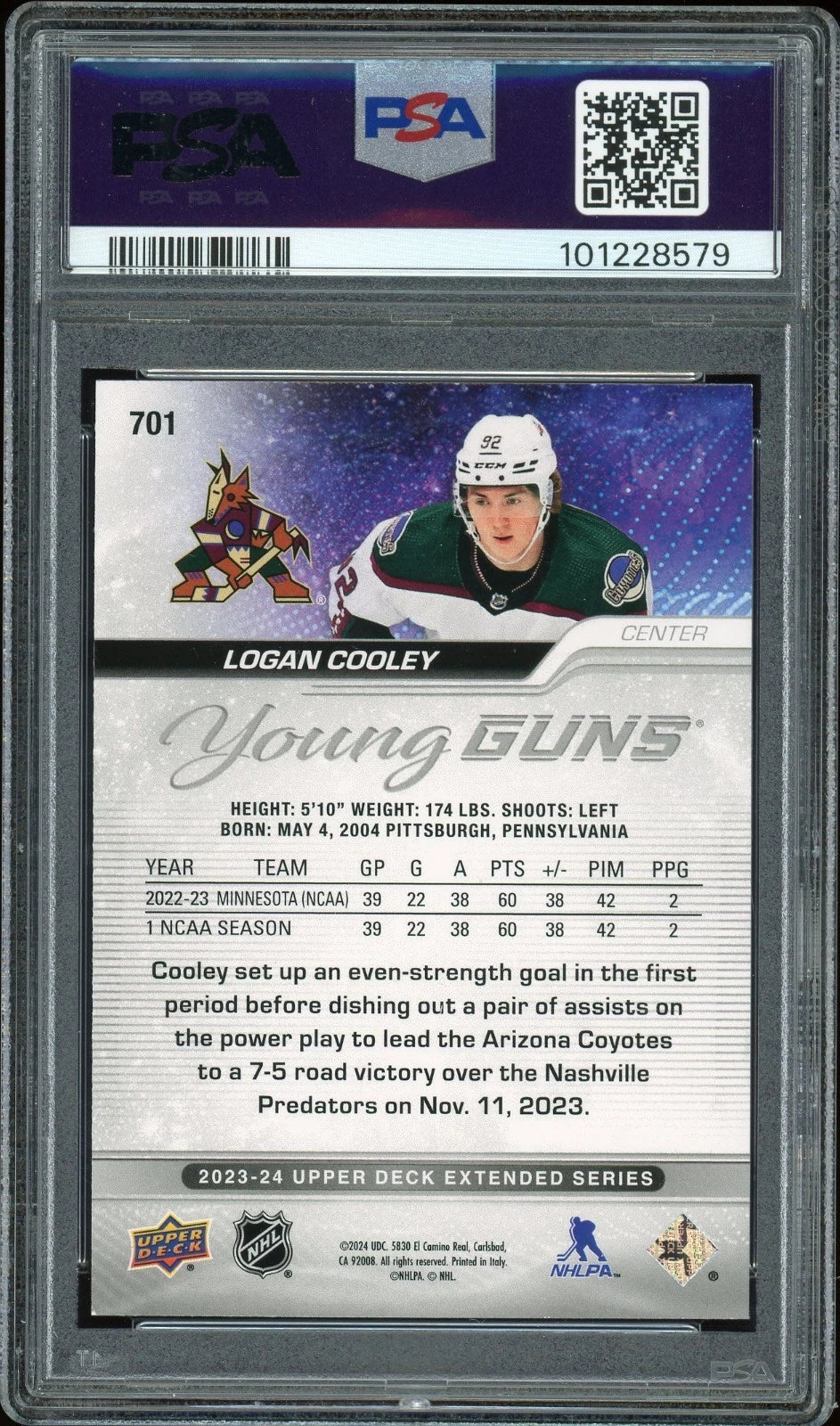 2023 Upper Deck #701 Logan Cooley PSA 9 Mint