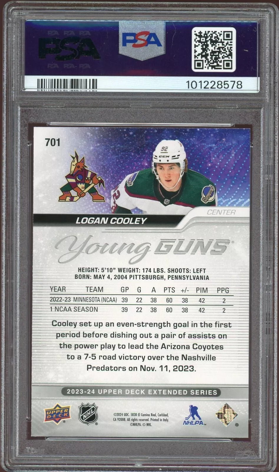 2023 Upper Deck #701 Logan Cooley PSA 9 Mint