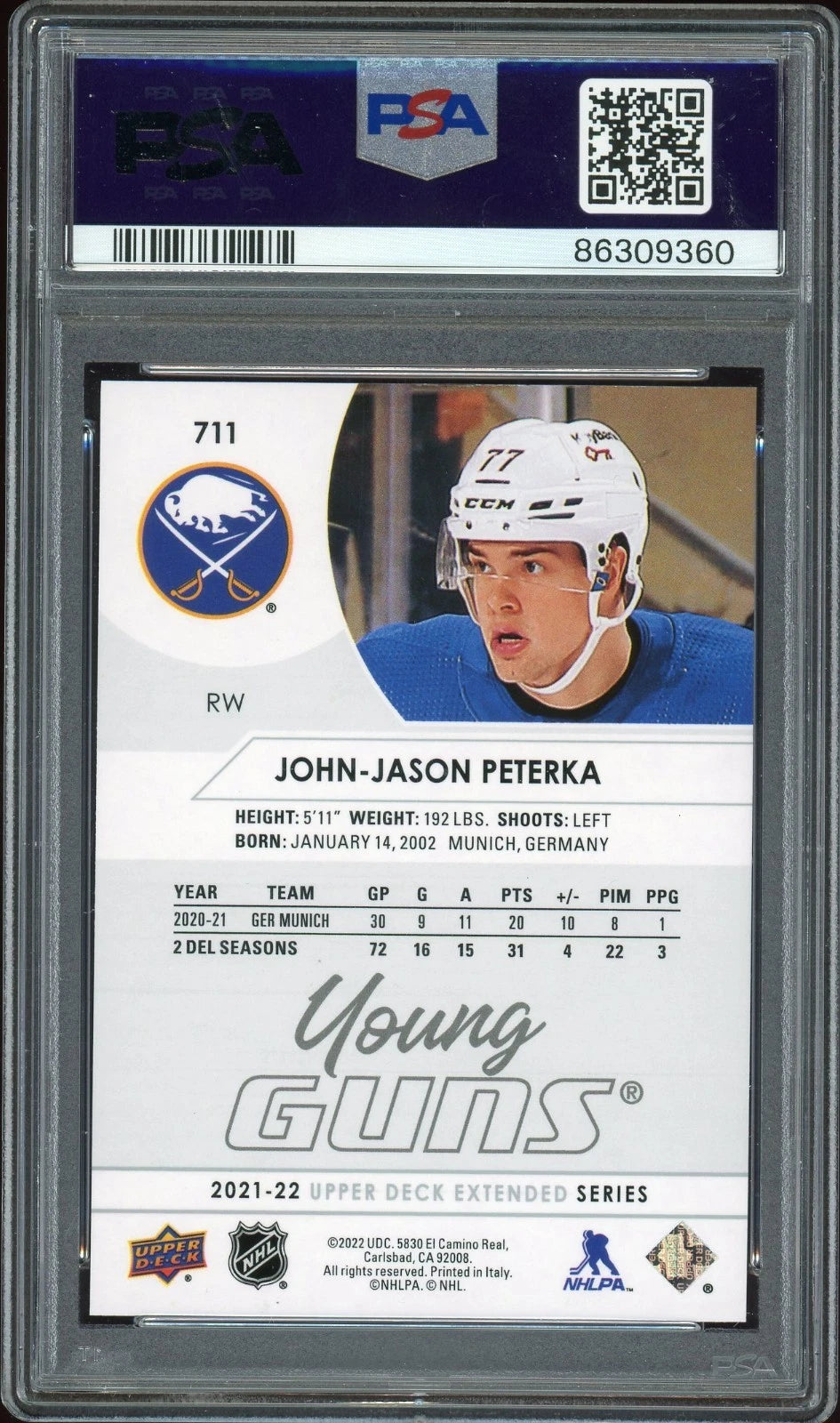 2021 Upper Deck #711 John-Jason Peterka PSA 10 GEM MT
