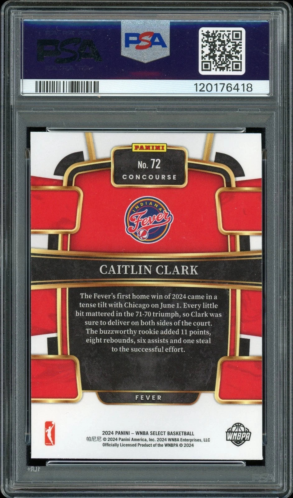 2024 Select WNBA #72 Caitlin Clark PSA 9