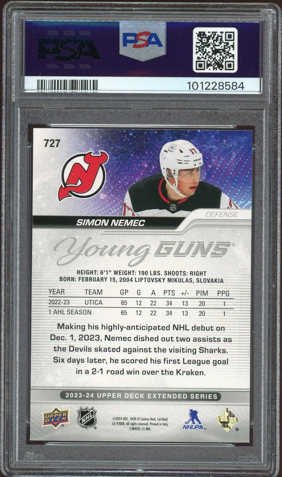 2023 Upper Deck #727 Simon Nemec PSA 8 NM-MT
