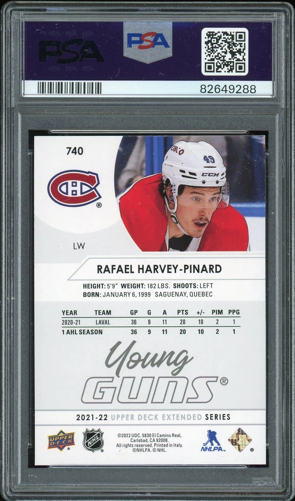 2021 Upper Deck #740 Rafael Harvey-Pinard PSA 9 Mint