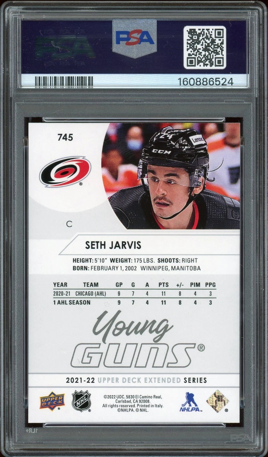 2021 Upper Deck #745 Seth Jarvis PSA 9 Mint