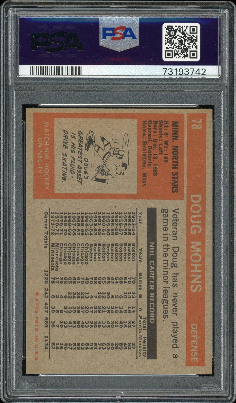 1972 Topps #78 Doug Mohns PSA 9 Mint