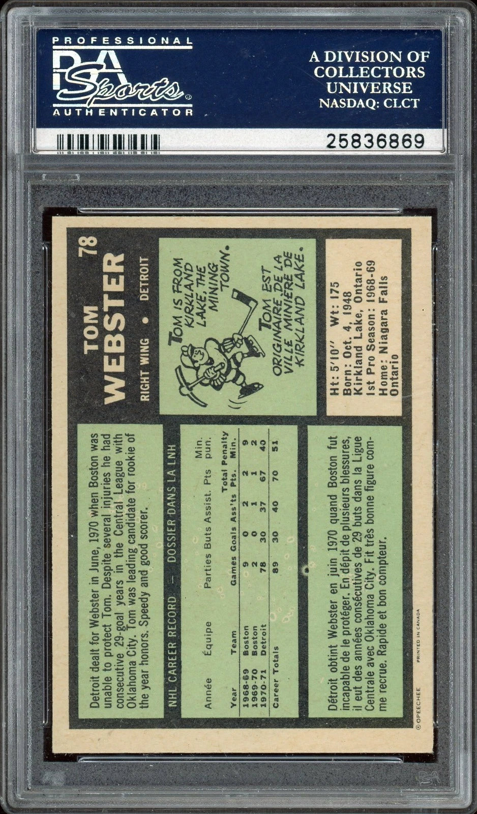 1971 O-Pee-Chee #78 Tom Webster PSA 8 NM-MT