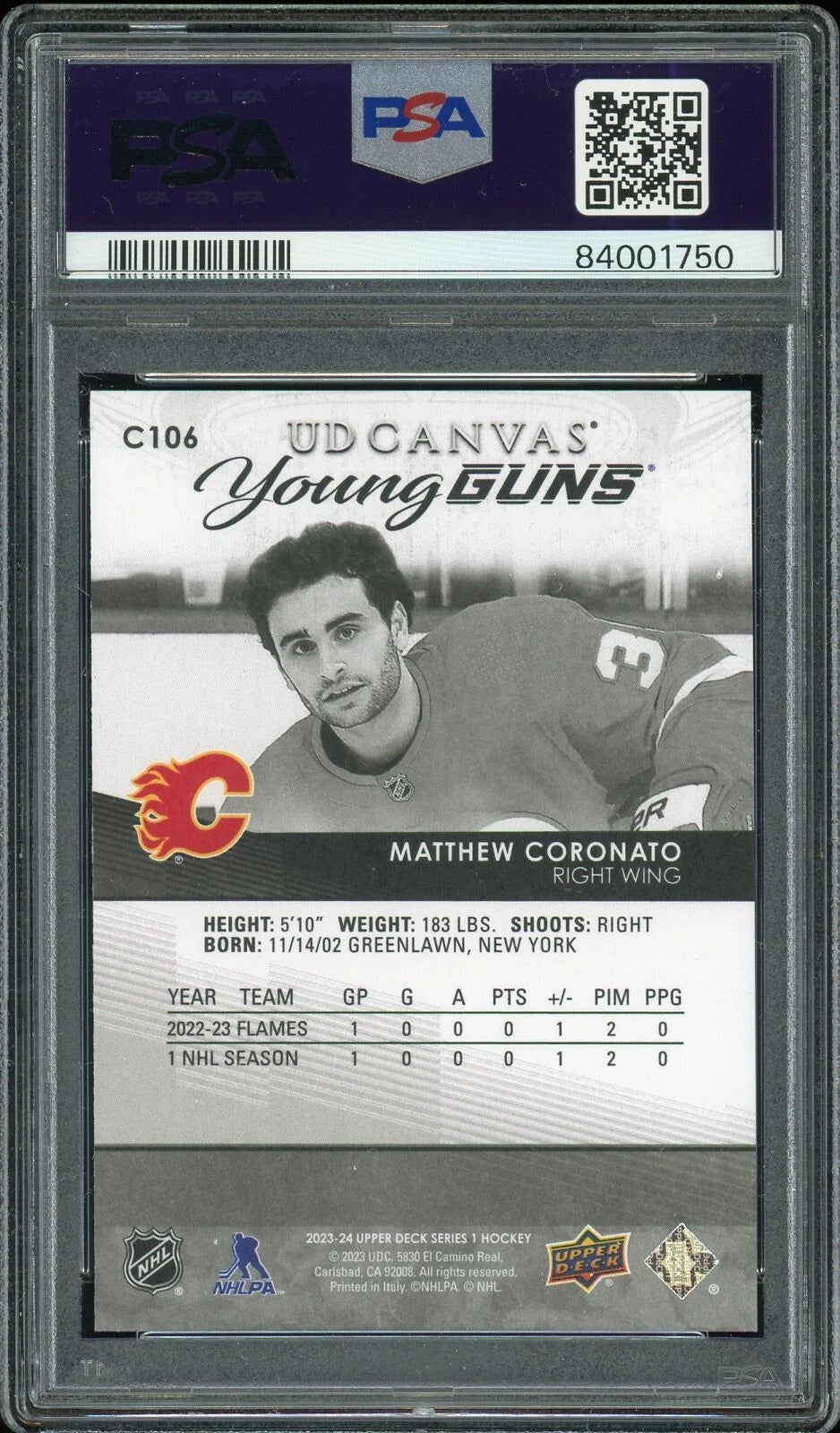 2023 Upper Deck #C106 Matthew Coronato UD Canvas Black & White PSA 10 GEM MT