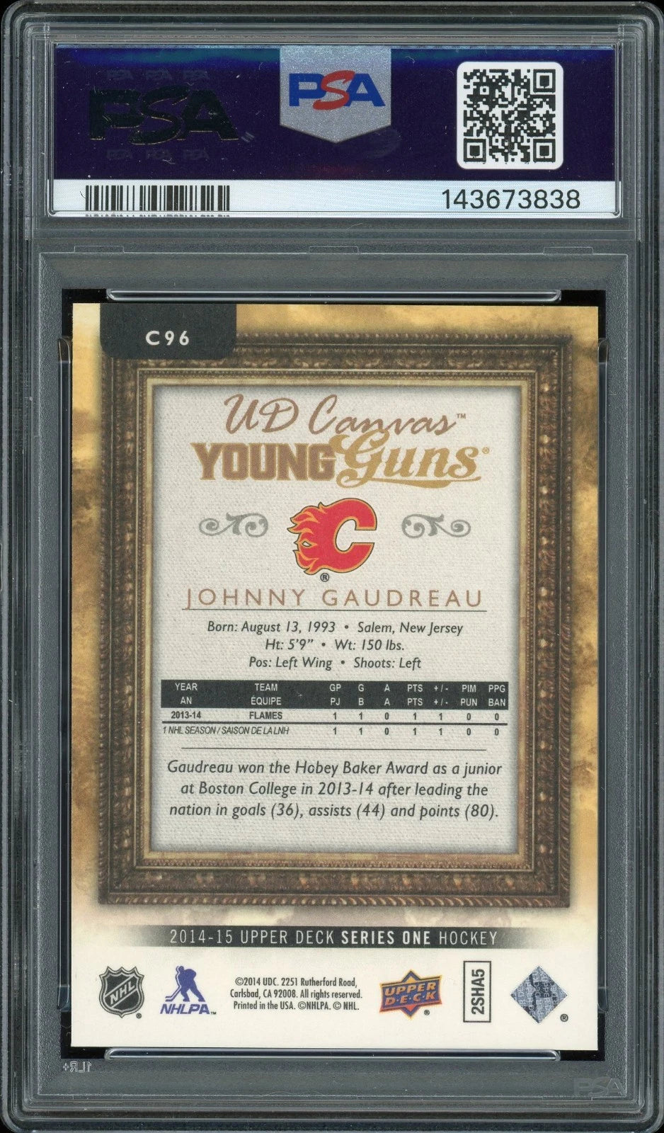 2014 Upper Deck Canvas #C96 Johnny Gaudreau PSA 10 GEM MT
