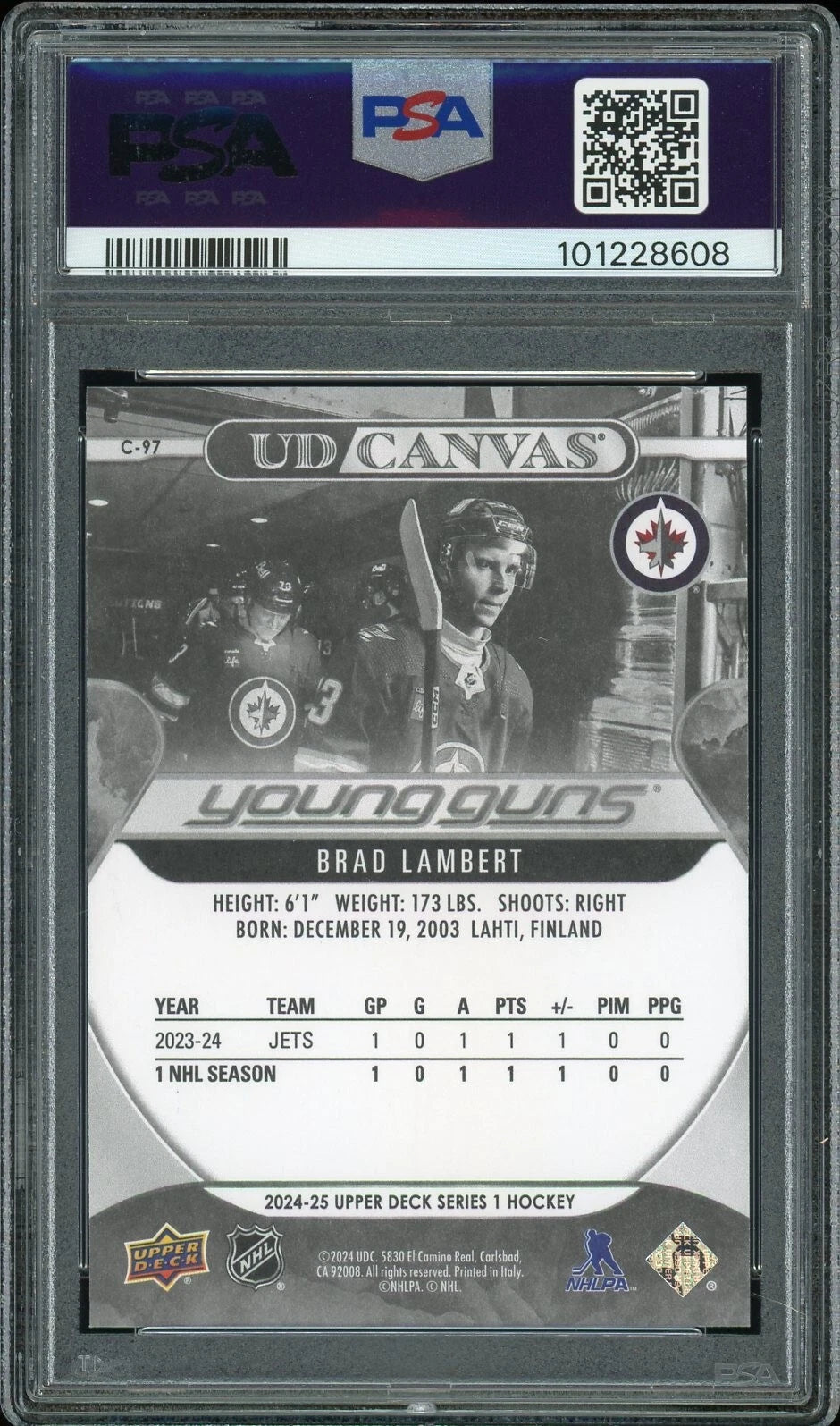 2024 Upper Deck #C97 Brad Lambert UD Canvas Black & White PSA 10 GEM MT