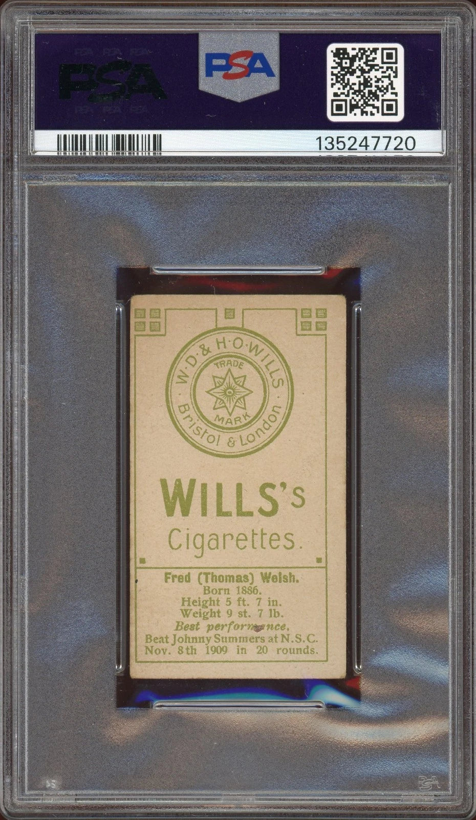 1911 W.D. H.O. Wills Green Star & Circle Fred Welsh PSA 3 Very Good