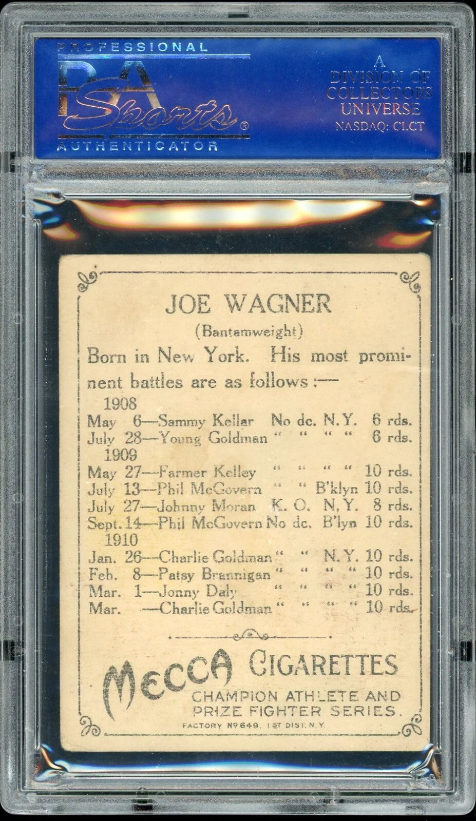1910 Mecca Cigarettes T220 Joe Wagner PSA 3 VG