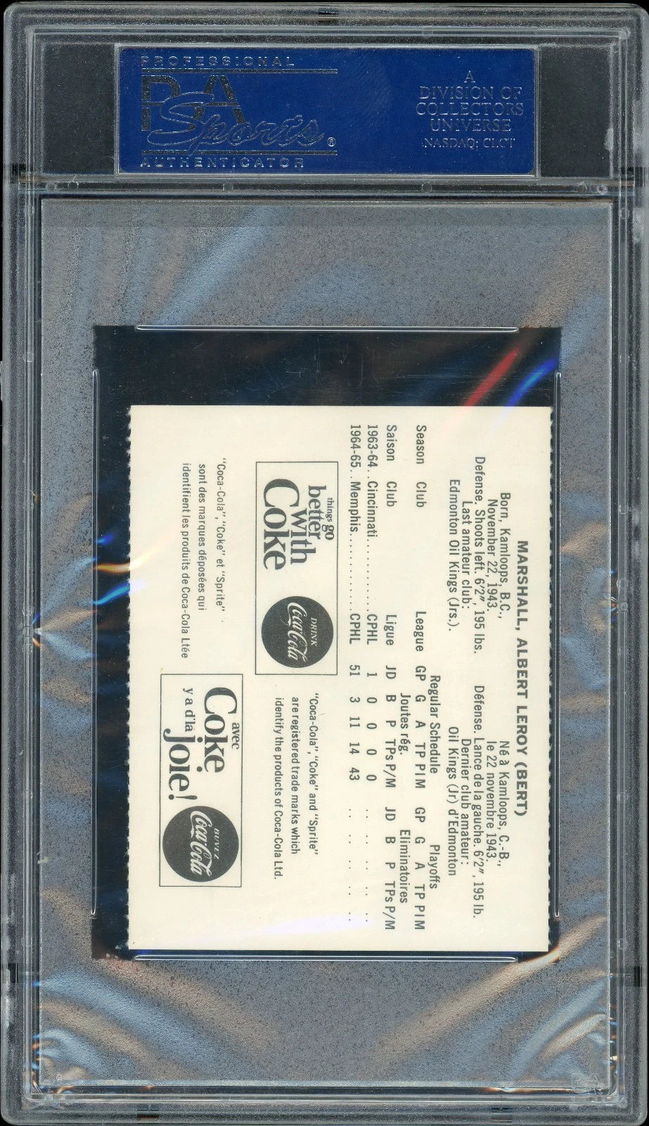 1965 Coca-Cola Bert Marshall Perforated PSA 9 Mint