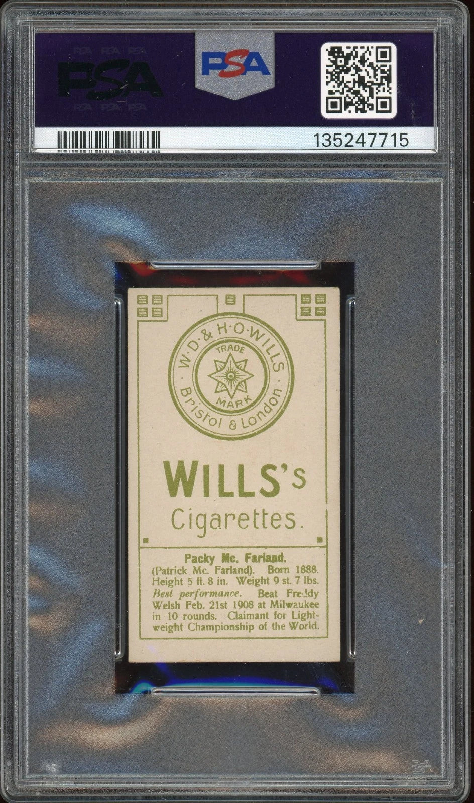 1911 W.D. H.O. Wills Green Star & Circle Packy McFarland PSA 3 VG