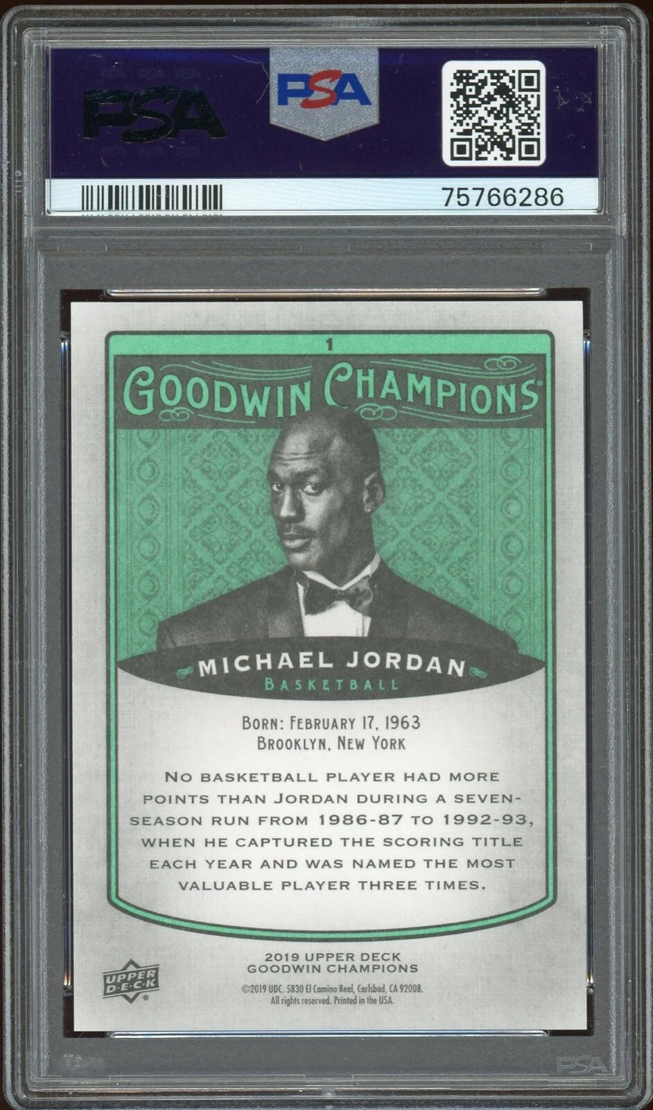 2019 Upper Deck Goodwin Champions #1 Michael Jordan Trquoise PSA 9 Mint