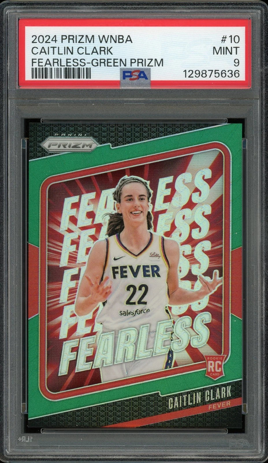 2024 Prizm WNBA #10 Caitlin Clark Fearless Green Prizm PSA 10 GEM MT