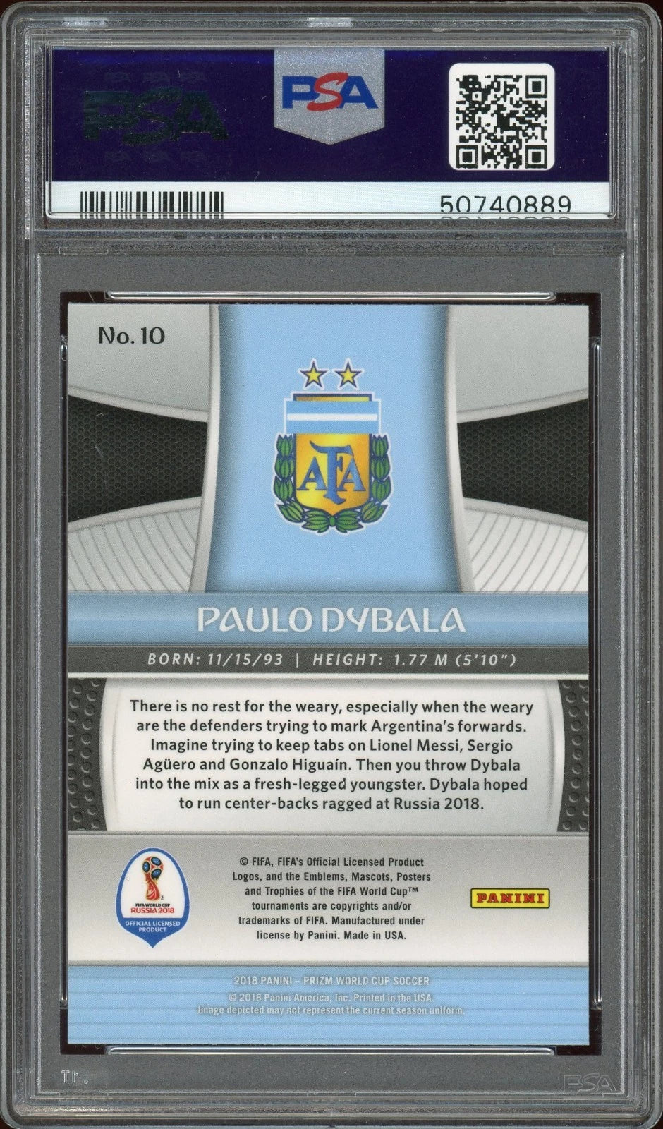 2018 Panini Prizm World Cup #10 Paulo Dybala PSA 10 GEM MT