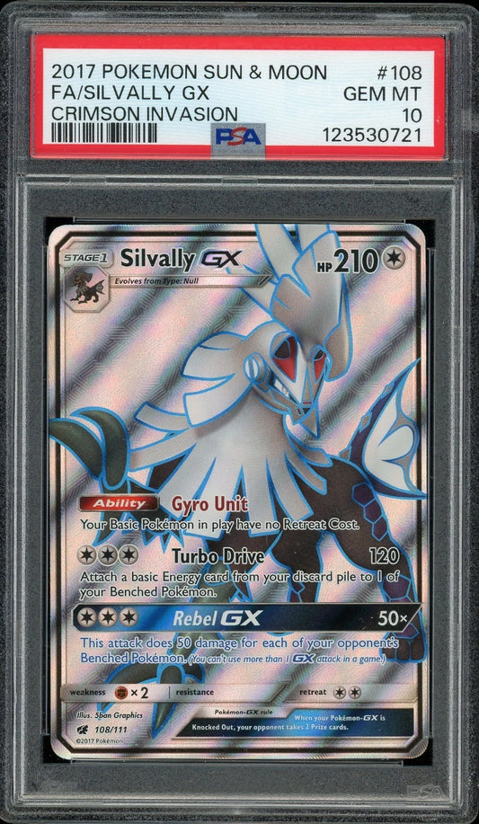 2017 Pokemon Sun & Moon Crimson Invasion #108 Full Art Silvally GX PSA 10 GEM MT