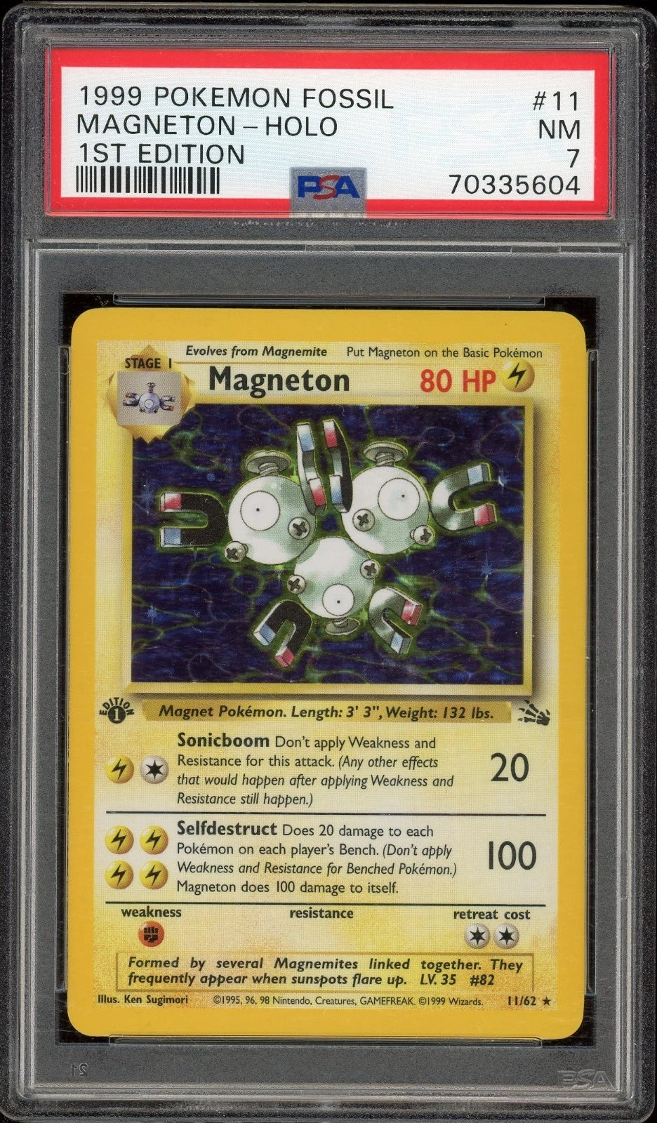 1999 Pokemon Fossil 1st Edition #11 Magneton Holo PSA 7
