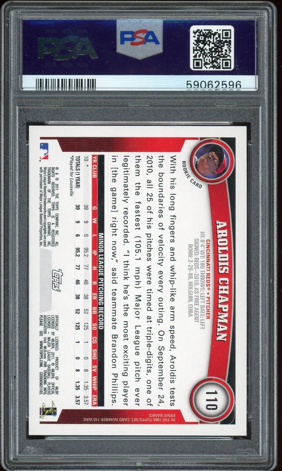 2011 Topps #110 Aroldis Chapman PSA 9 mint