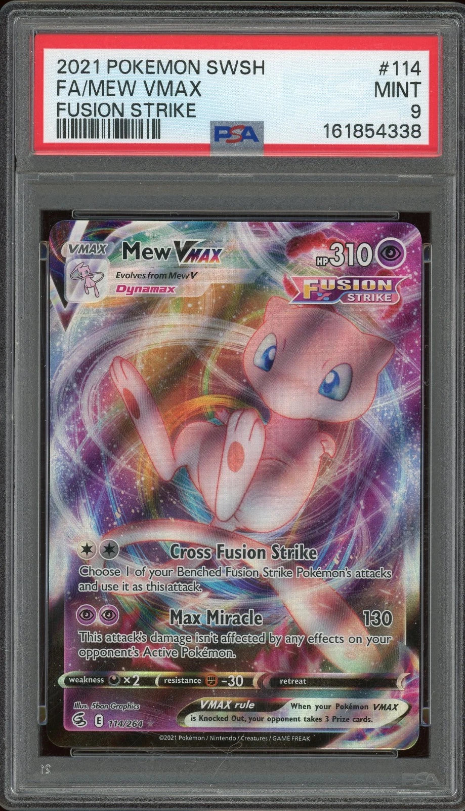 2021 Pokemon Sword & Shield Fusion Strike #114 Mew VMax Full Art PSA 9 Mint