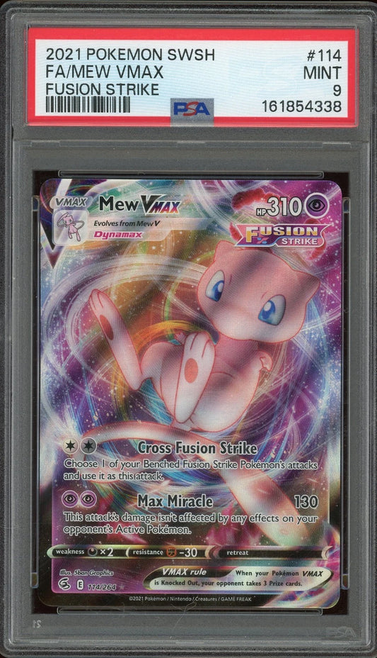 2021 Pokemon Sword & Shield Fusion Strike #114 Mew VMax Full Art PSA 9 Mint