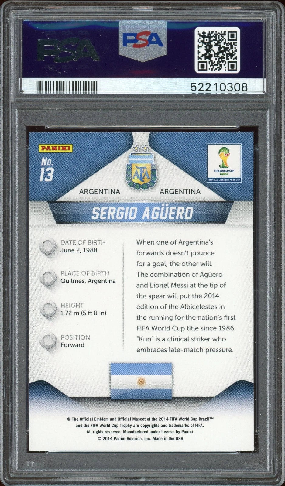 2014 Panini Prizm #13 Sergio Aguero World Cup PSA 10