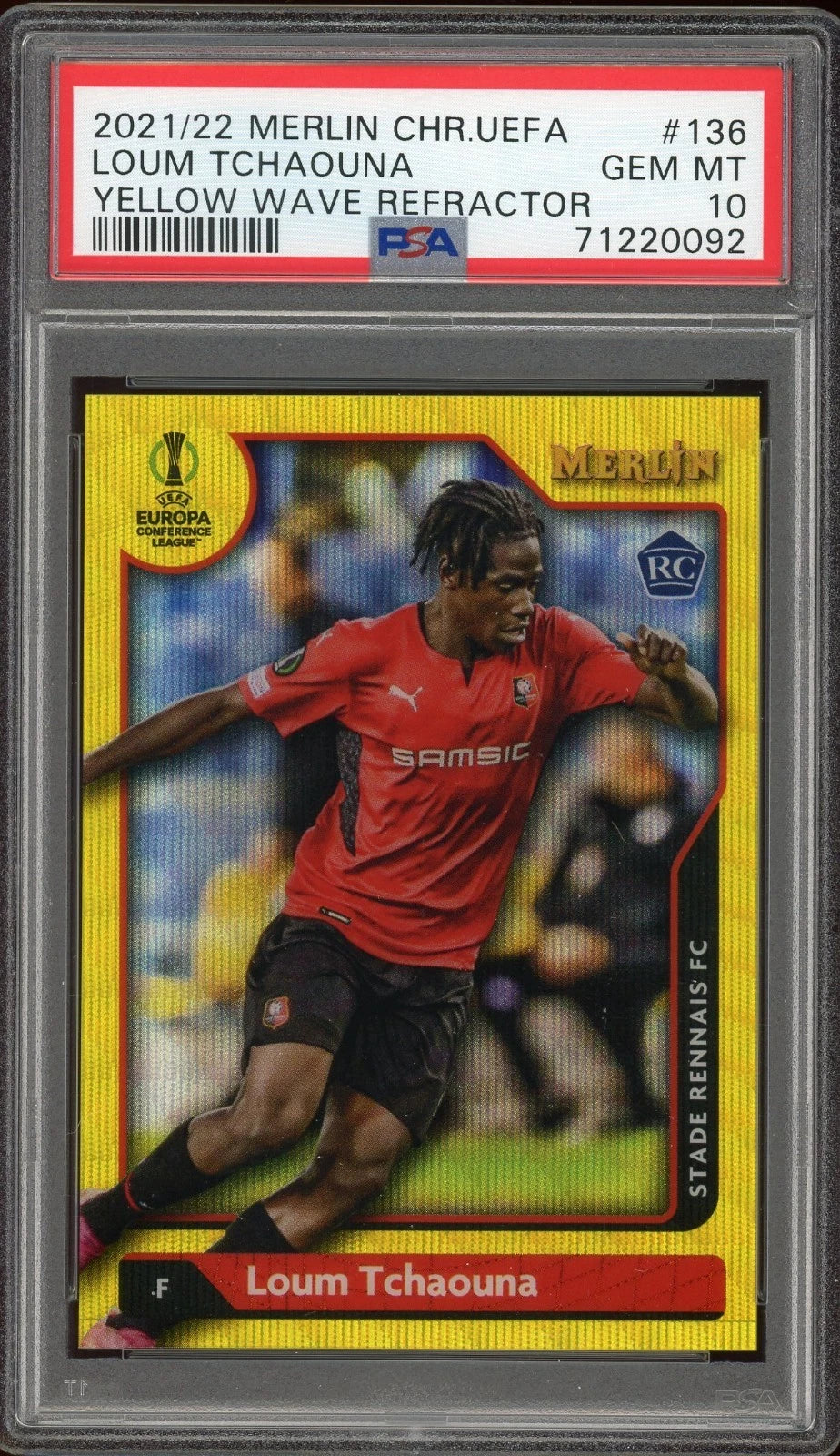 2021 Merlin Chrome UEFA #136 Loum Tchaouna Yellow Wave Refractor PSA 10 GEM MT