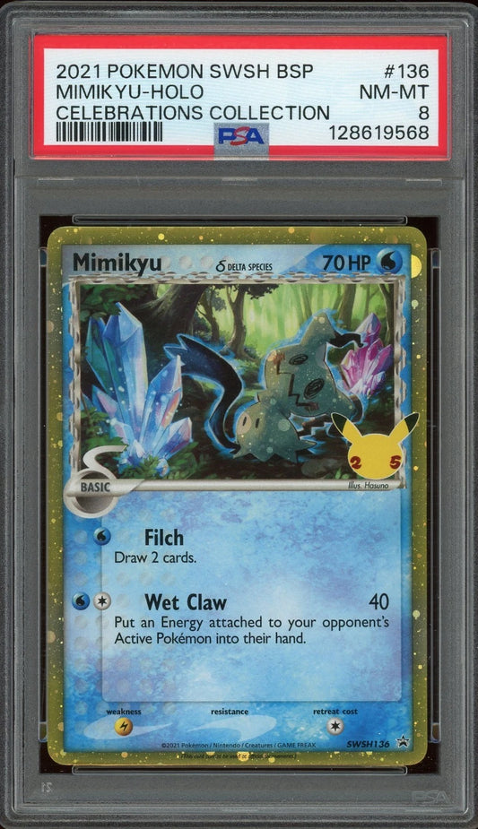 2021 Pokemon Sword & Shield Black Star Promos #136 Mimikyu Holo Celebrations Collection PSA 8 NM-MT