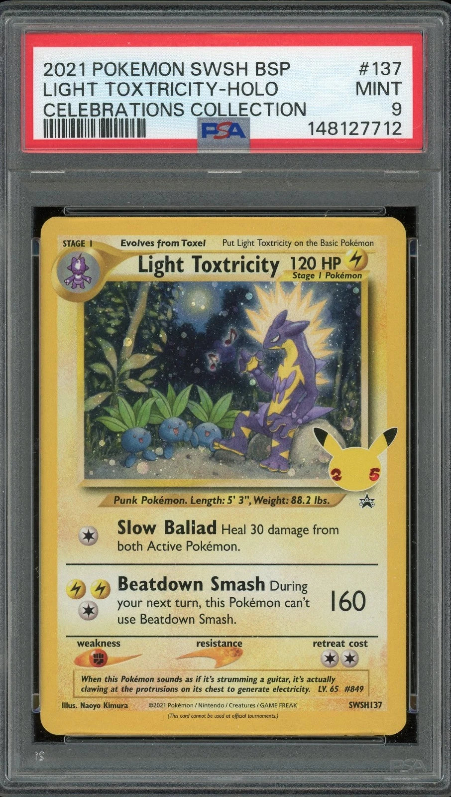 2021 Pokemon Sword & Shiled Black Star Promos #137 Light Toxtricity Holo Celebrations Collection PSA 9 Mint