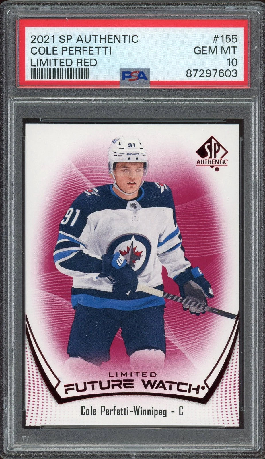 2021 SP Authentic #155 Cole Perfetti Limited Red PSA 10 GEM MT