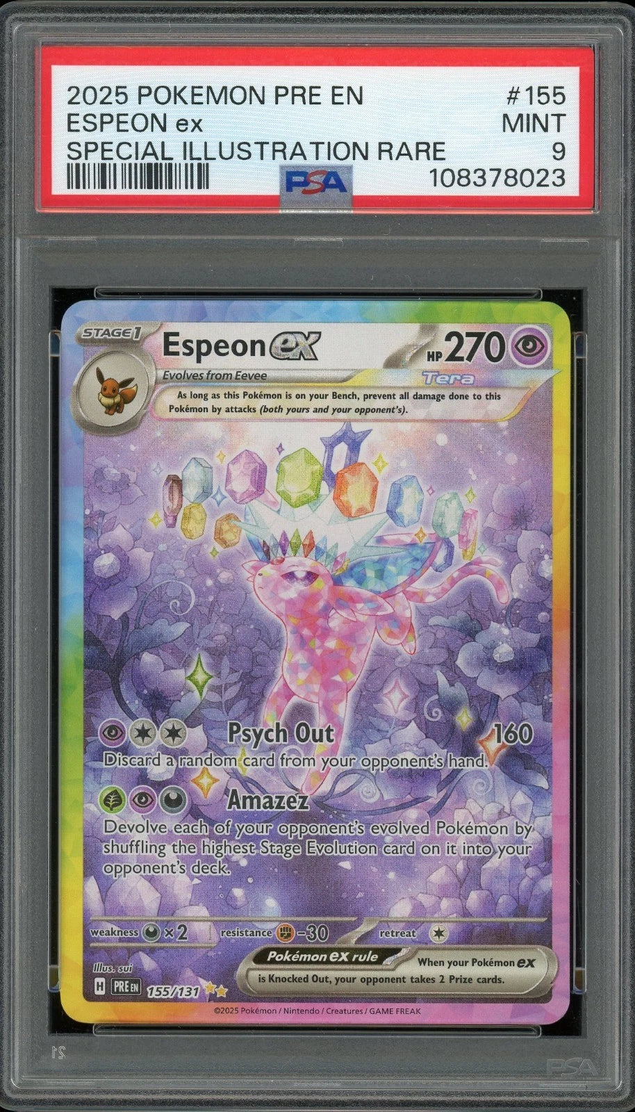 2025 Pokemon Prismatic Evolutions PRE EN #155 Espeon ex Special Illustration Rare PSA 9 Mint