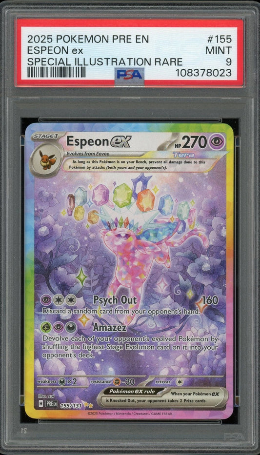 2025 Pokemon Prismatic Evolutions PRE EN #155 Espeon ex Special Illustration Rare PSA 9 Mint