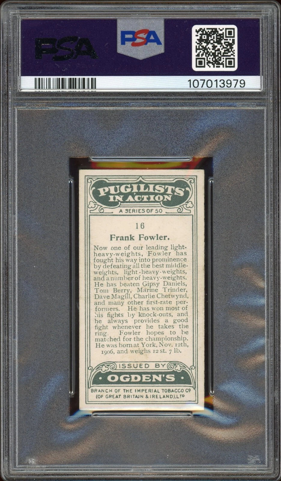 1928 Ogden's LTD #16 Frank Fowler Pugilists in Action PSA 5 EX