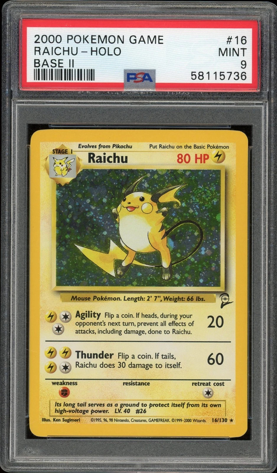 2000 Pokemon Game Base 2 #16  Raichu Holo PSA 9