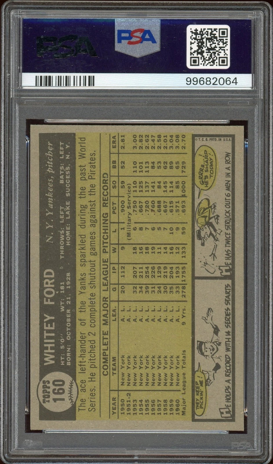 1961 Topps #160 Whitey Ford PSA 7 NM