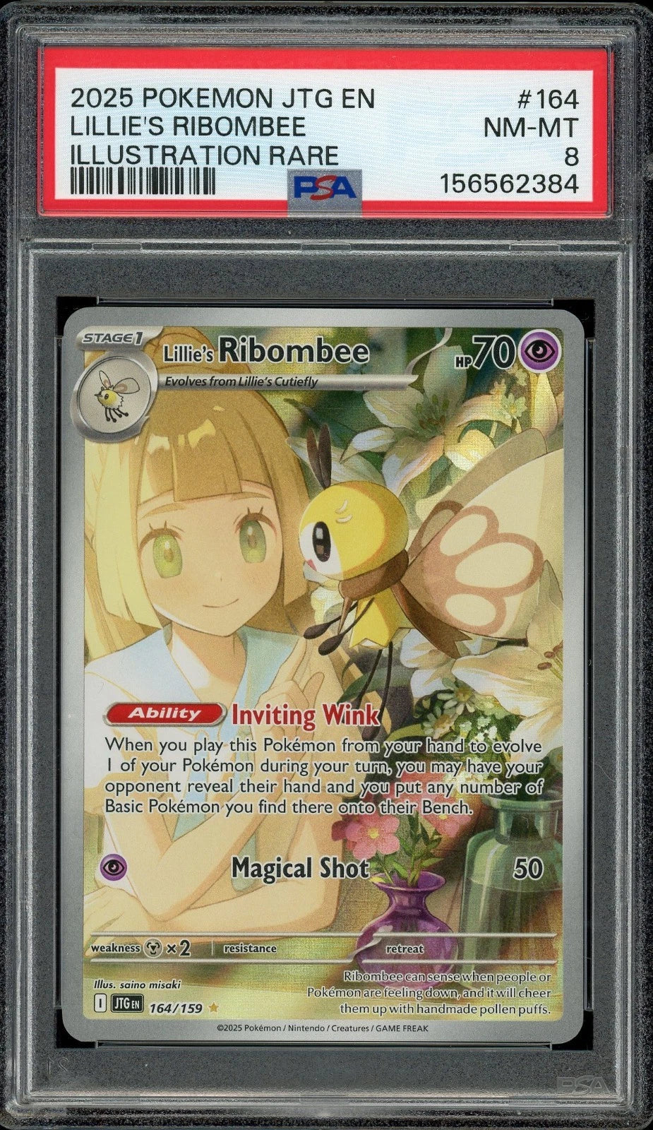 2025 Pokemon Journey Together EN #164 Lillie's Ribombee Illustration Rare PSA 8