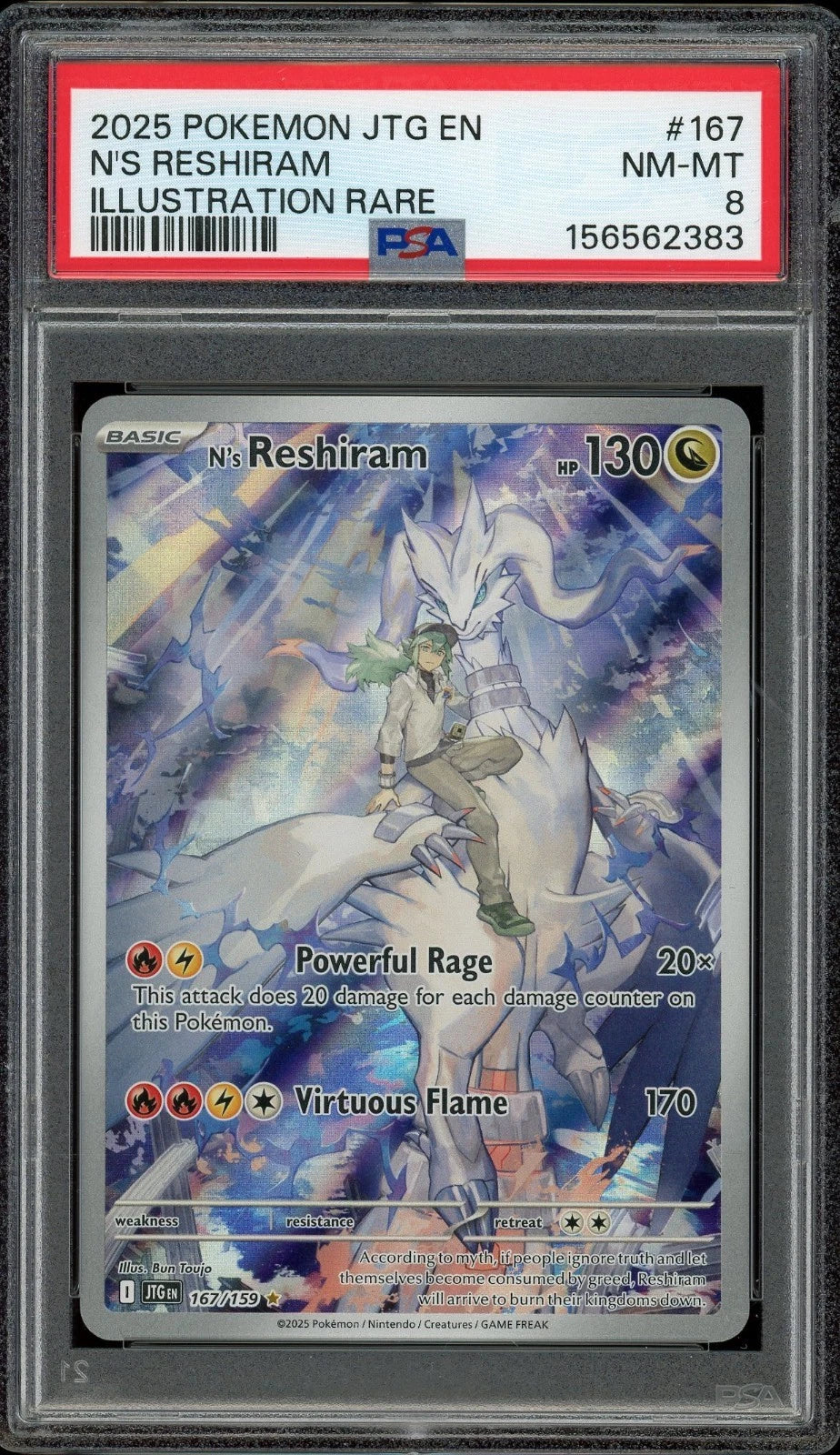2025 Pokemon Journey Together EN #167 N's Reshiram Illustration Rare PSA 8 NM-MT